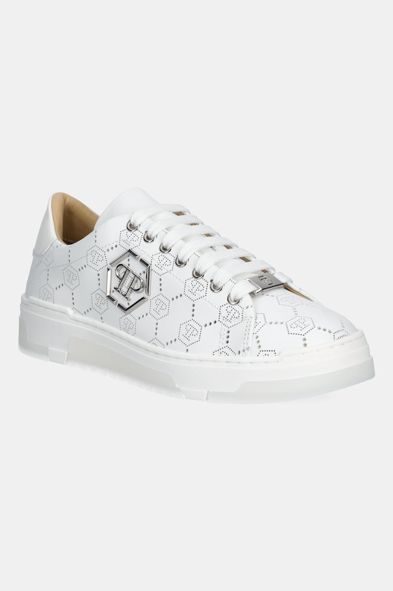 Kožne tenisice Philipp Plein Lo-Top Monogram ravni bijela USC0770.PLE010N.01