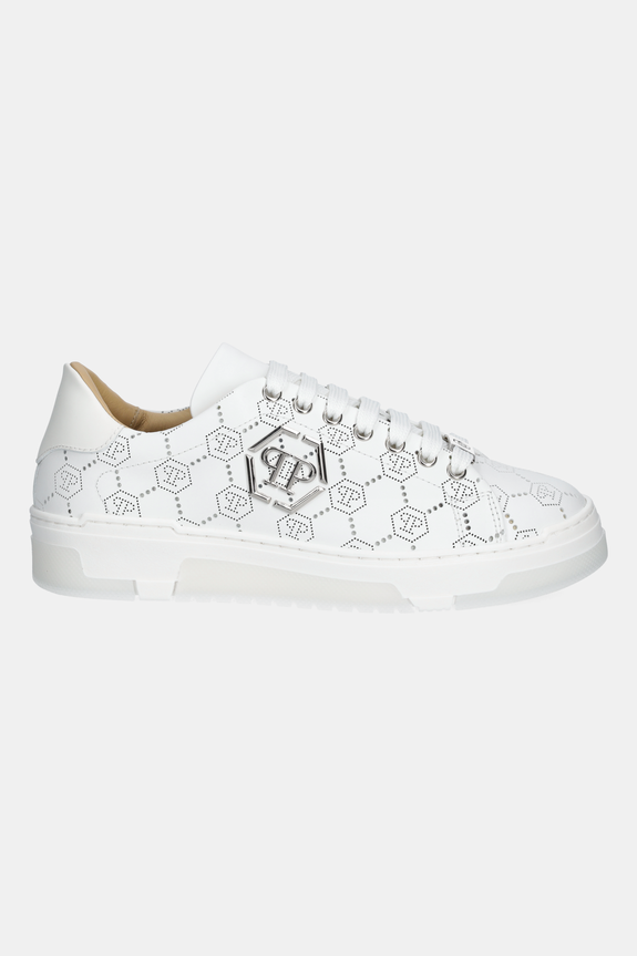 Kožne tenisice Philipp Plein Lo-Top Monogram USC0770.PLE010N.01 bijela SS25