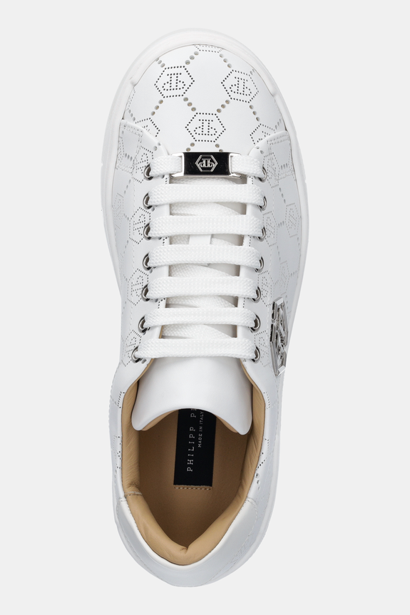 Kožne tenisice Philipp Plein Lo-Top Monogram bijela USC0770.PLE010N.01