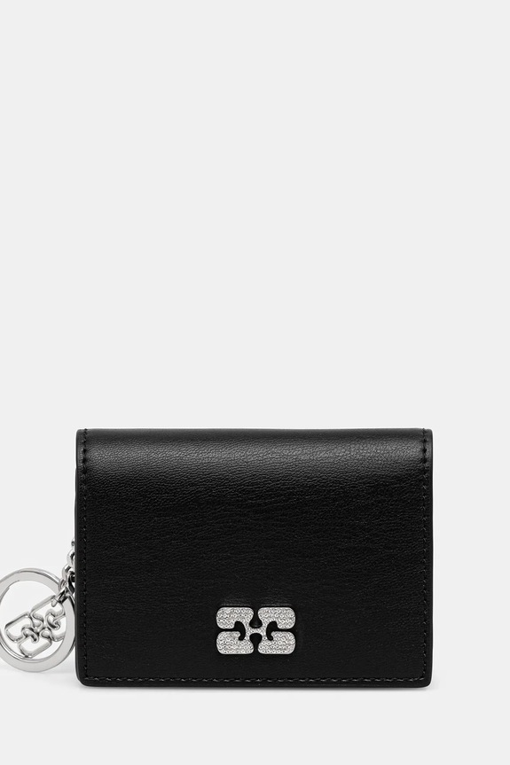 GANNI portfel Flap Card Holder Strass gładkie czarny A6395