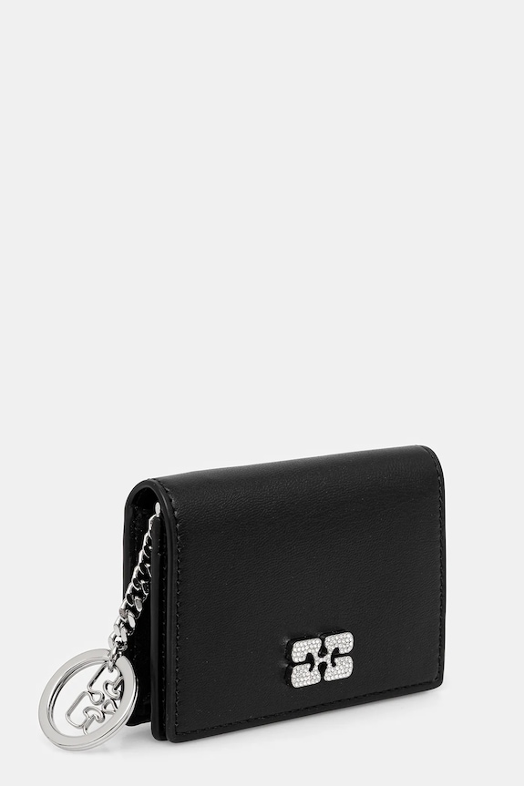 GANNI portfel Flap Card Holder Strass A6395 czarny AW25