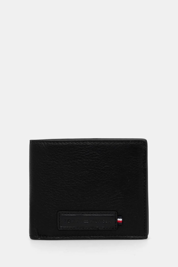 Kožená peněženka Tommy Hilfiger přírodní kůže černá AM0AM13032