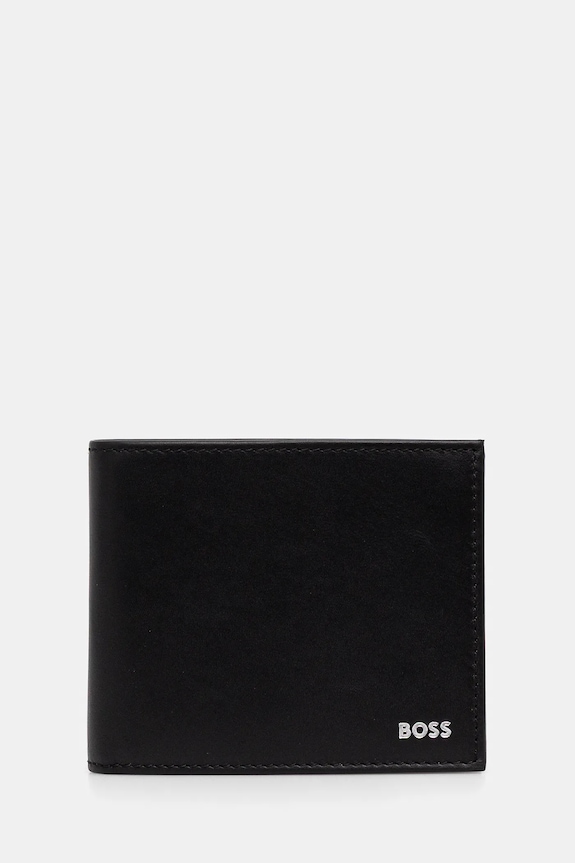 Usnjena denarnica BOSS Randy_Trifold Zrnato usnje črna 50546139