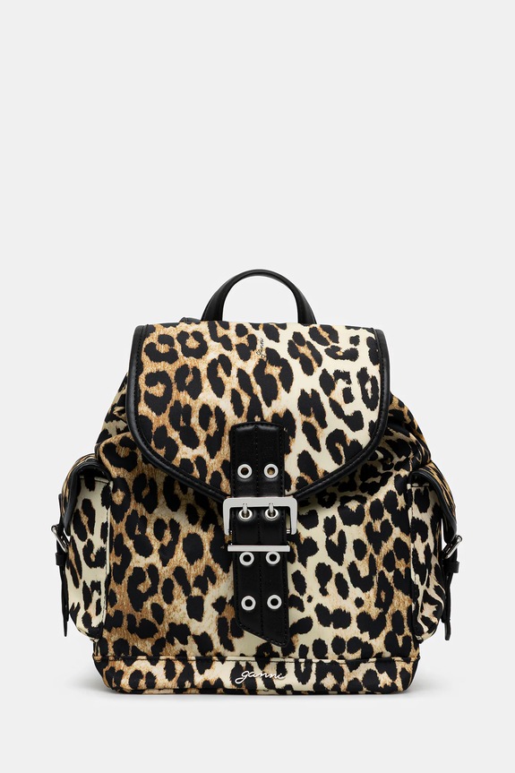 GANNI plecak Bucky Backpack Small Nylon Print tekstylny brązowy A6617