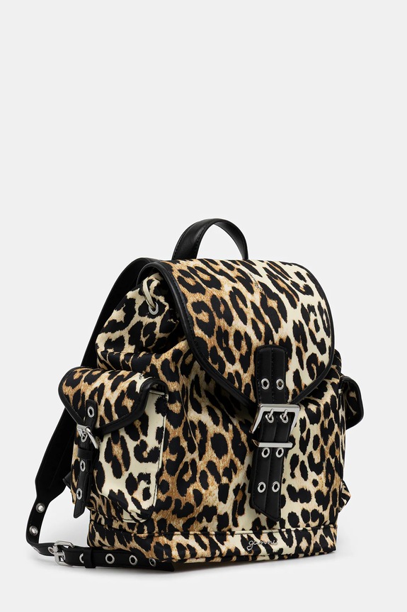 GANNI plecak Bucky Backpack Small Nylon Print A6617 brązowy AW25