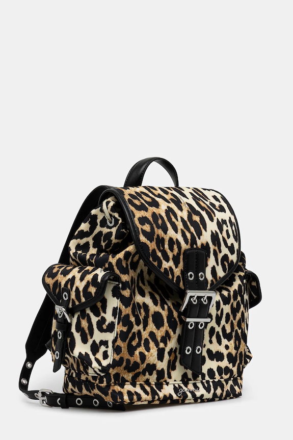 GANNI plecak Bucky Backpack Small Nylon Print A6617 brązowy AW25