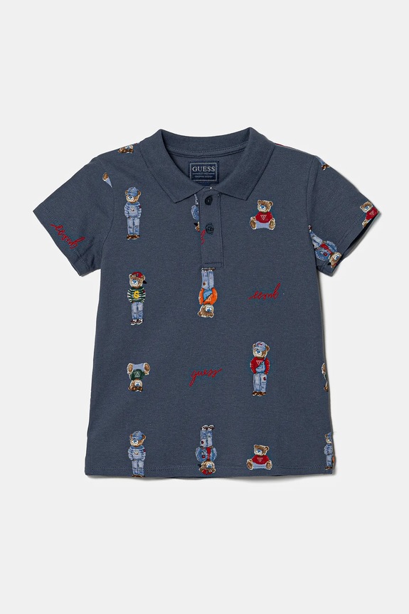 Памучна тениска с яка Guess памук тъмносин N5RP02.KBV51.PPYA