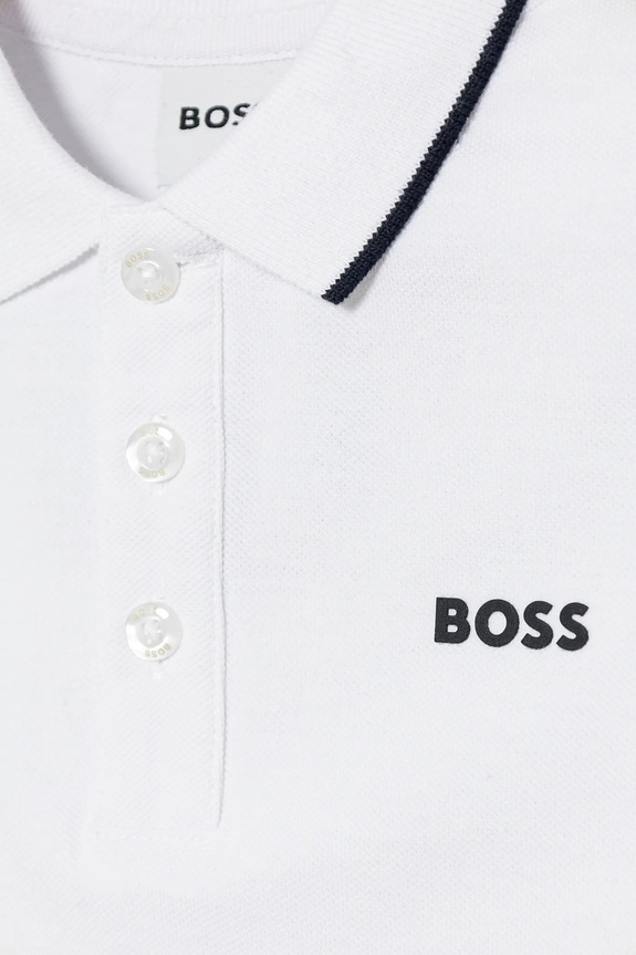 Бебешка памучна тениска с яка BOSS J05P13 бял AW25