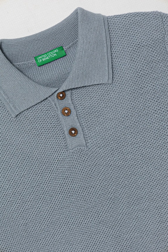 Băieți United Colors of Benetton polo din amestec de in pentru copii 104NH3001.P.Seasonal albastru