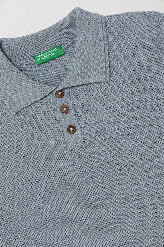 Băieți United Colors of Benetton polo din amestec de in pentru copii 104NH3001.P.Seasonal albastru