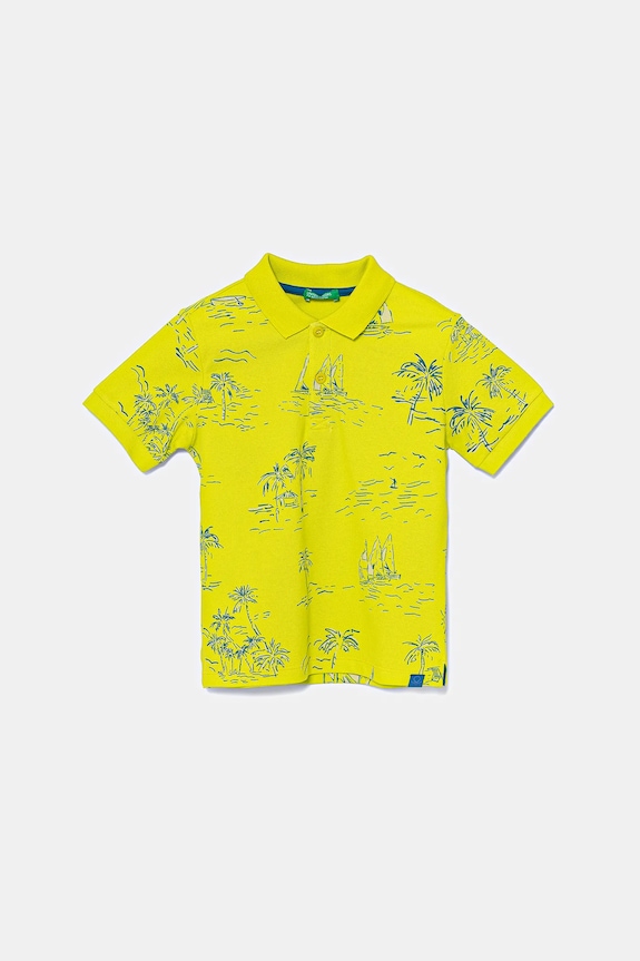 Детска памучна тениска с яка United Colors of Benetton памук зелен 36Y4G300Y.P.Seasonal