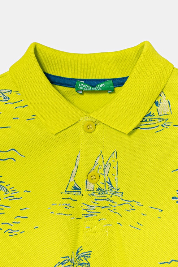 Момче Детска памучна тениска с яка United Colors of Benetton 36Y4G300Y.P.Seasonal зелен
