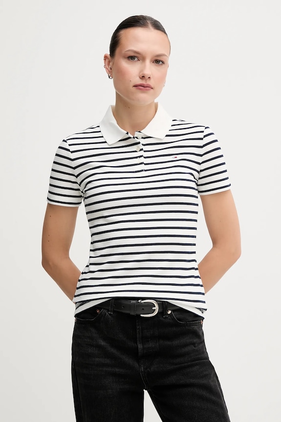 Tommy Jeans polo de damă din bumbac cu elastan uni alb DW0DW20160