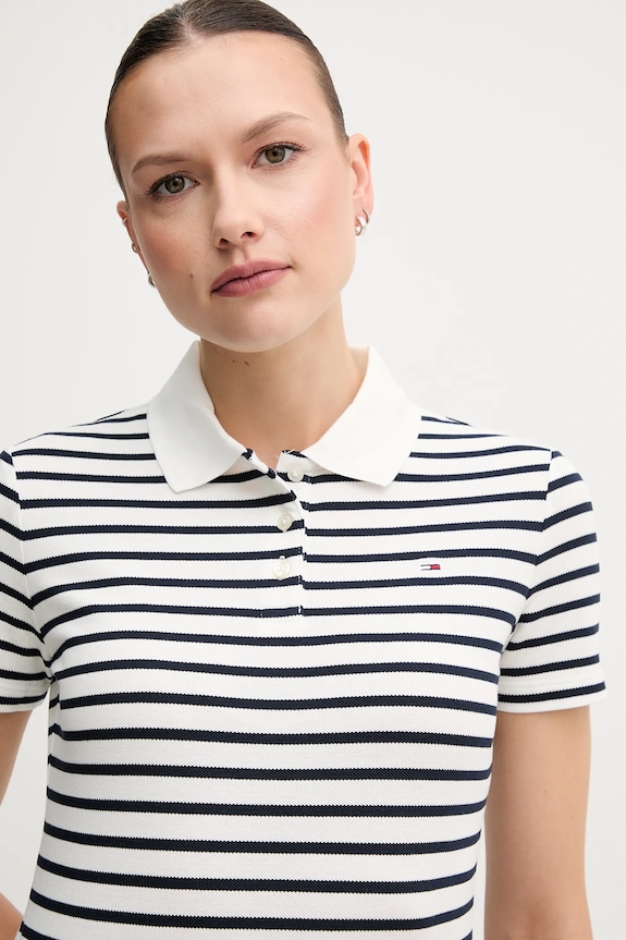 Îmbrăcăminte Tommy Jeans polo de damă din bumbac cu elastan DW0DW20160 alb