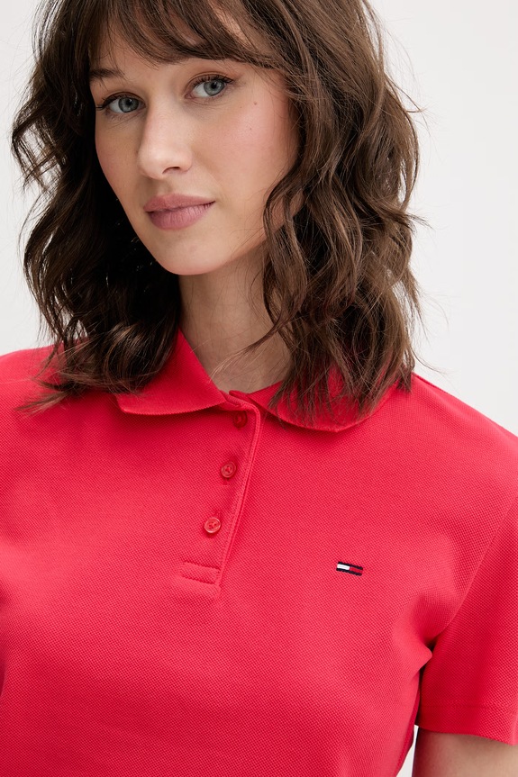 Tommy Jeans polo majica ženska bombažna z elastanom rdeča DW0DW20160
