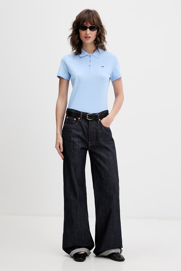 Tommy Jeans πόλο γυναικείο βαμβακερό με ελαστάν DW0DW20160 μπλε SS26