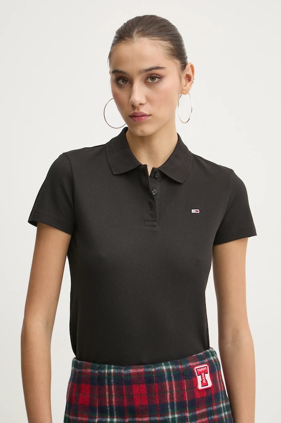 Tommy Jeans Póló női pamut elasztánnal fekete DW0DW20160