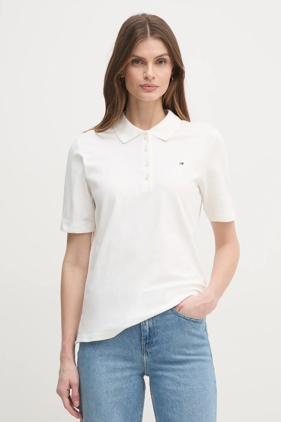 Tommy Hilfiger polo damskie z bawełną z elastanem biały WW0WW43224