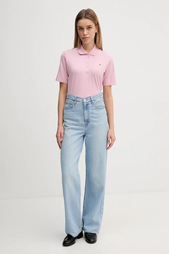 Tommy Hilfiger polo tričko dámske s bavlnou WW0WW43224 ružová SS26