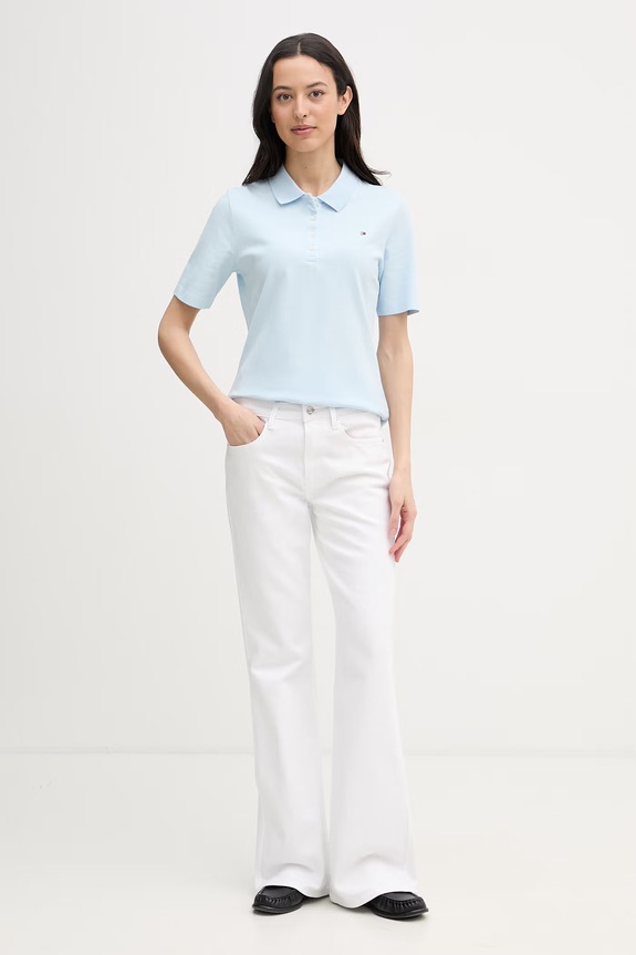 Tommy Hilfiger polo tričko dámske s bavlnou WW0WW43224 modrá SS26