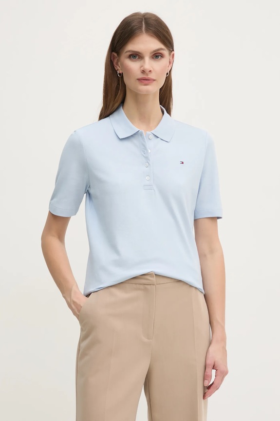 Tommy Hilfiger polo damskie z bawełną z elastanem niebieski WW0WW43224