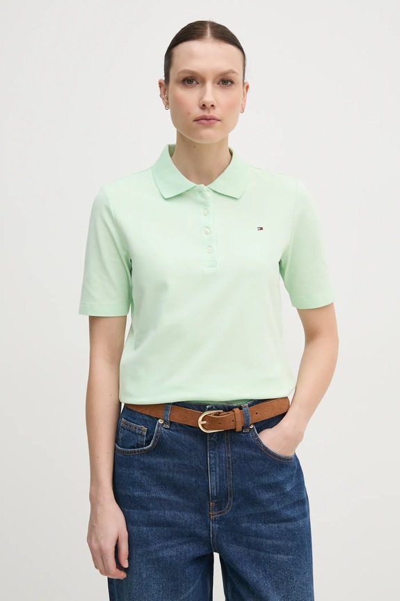 Tommy Hilfiger polo de damă cu bumbac uni verde WW0WW43224