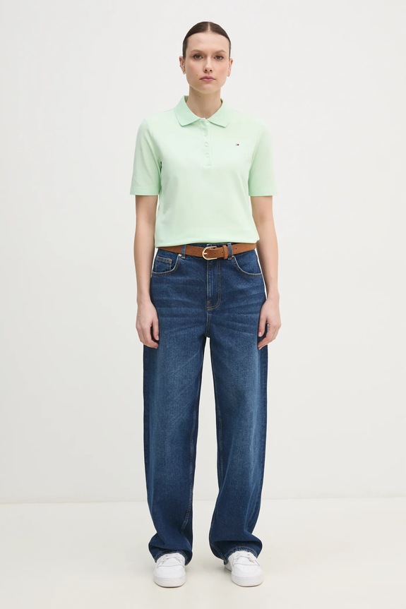 Tommy Hilfiger polo de damă cu bumbac WW0WW43224 verde SS26