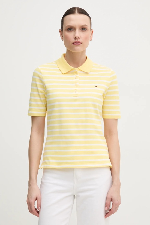 Tommy Hilfiger polo de damă cu bumbac uni galben WW0WW43224