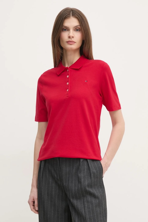 Tommy Hilfiger polo damskie z bawełną z elastanem czerwony WW0WW43224