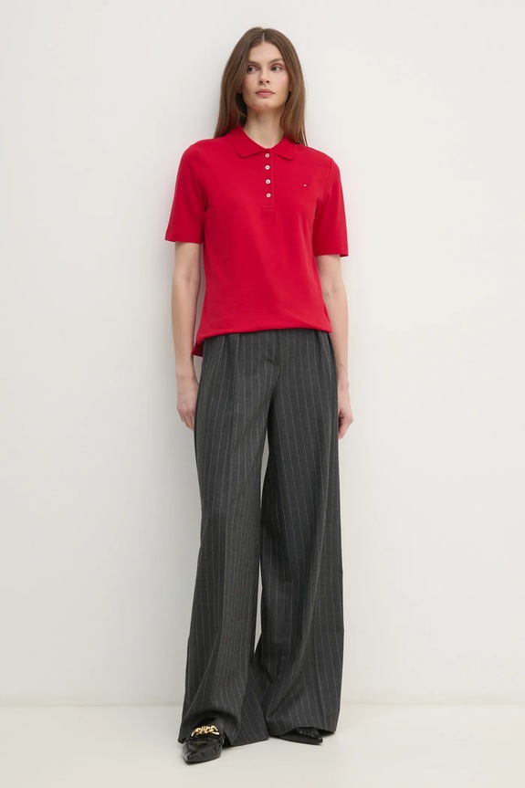 Tommy Hilfiger polo damskie z bawełną WW0WW43224 czerwony SS26