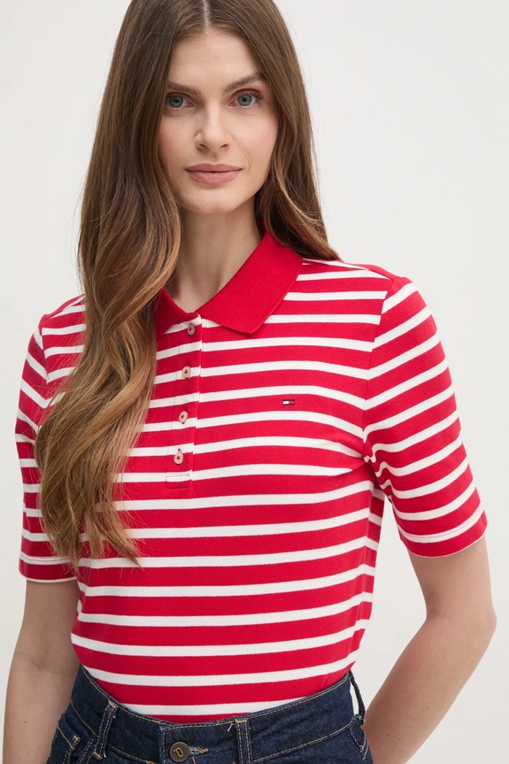 Tommy Hilfiger polo tričko dámske s bavlnou červená WW0WW43224