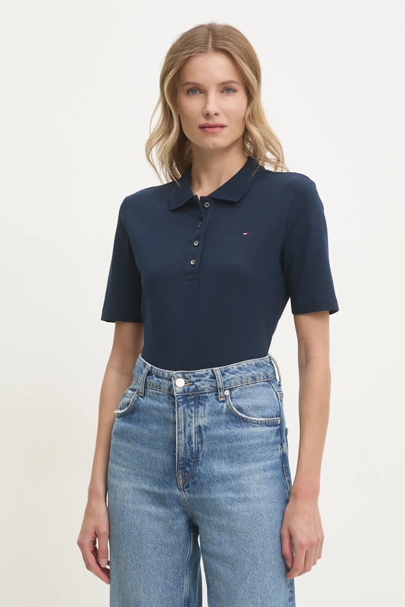 Tommy Hilfiger polo damskie z bawełną z elastanem granatowy WW0WW43224