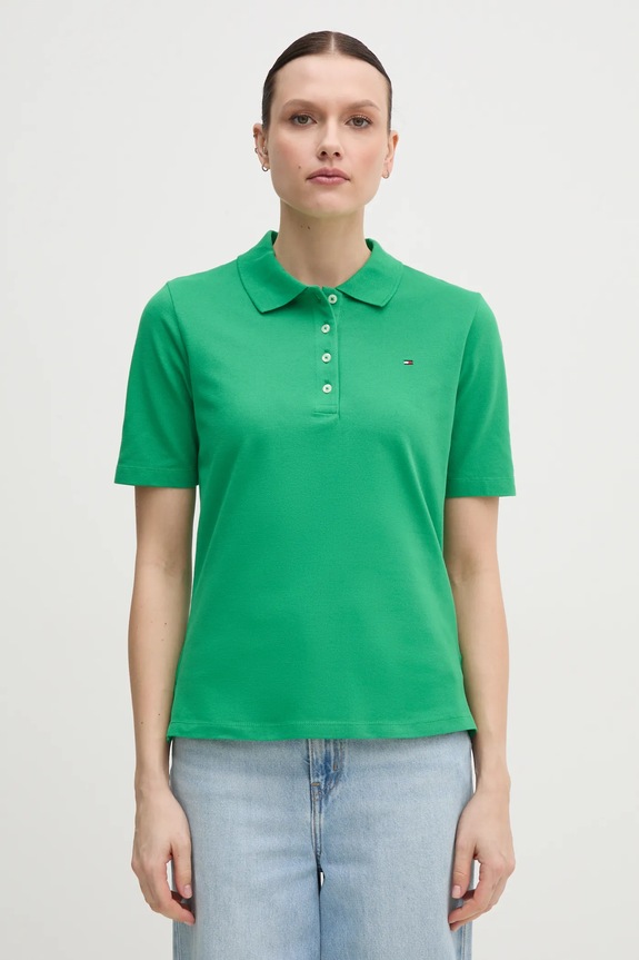 Tommy Hilfiger polo damskie z bawełną z elastanem zielony WW0WW43224