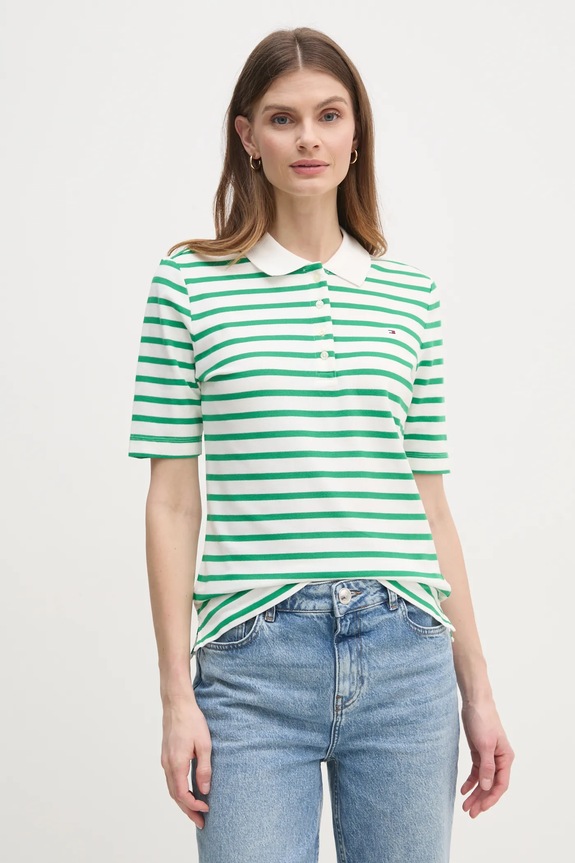 Tommy Hilfiger polo de damă din bumbac uni verde WW0WW43224