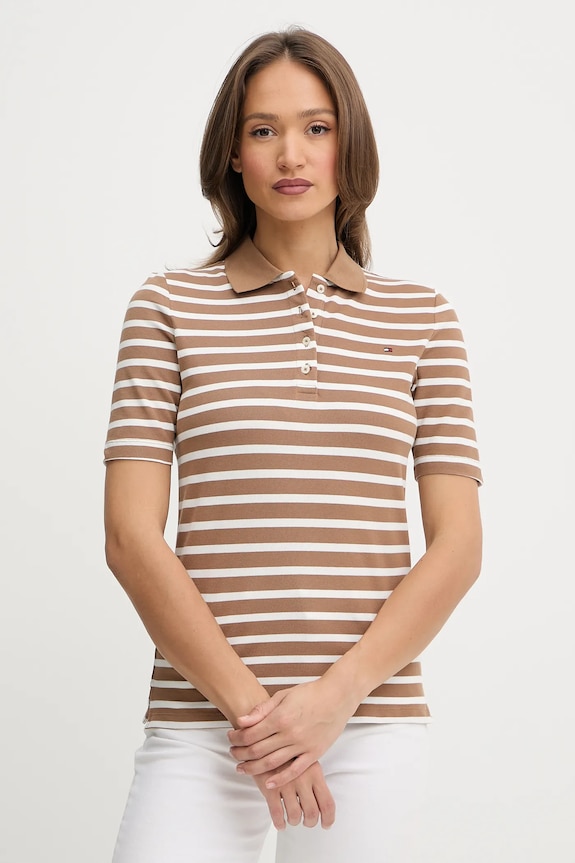 Tommy Hilfiger polo damskie z bawełną z elastanem brązowy WW0WW43224