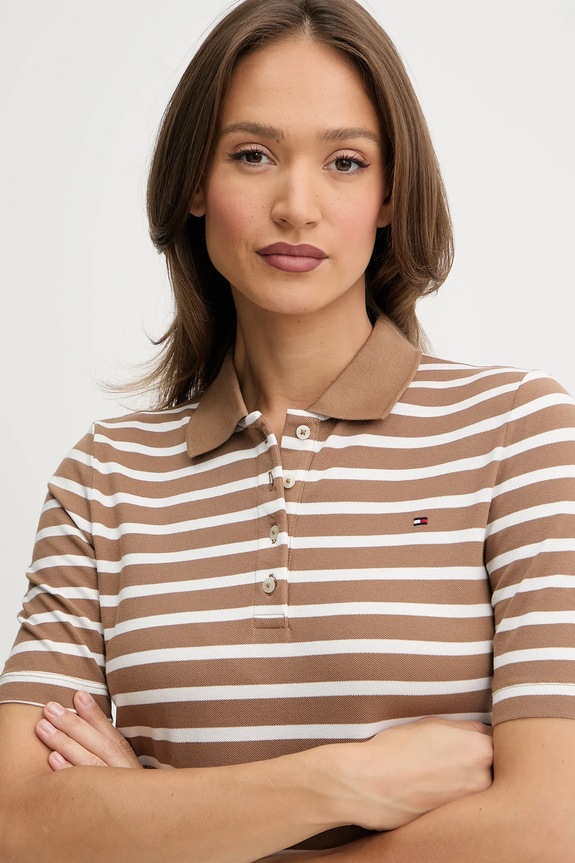 Odzież Tommy Hilfiger polo damskie z bawełną WW0WW43224 brązowy