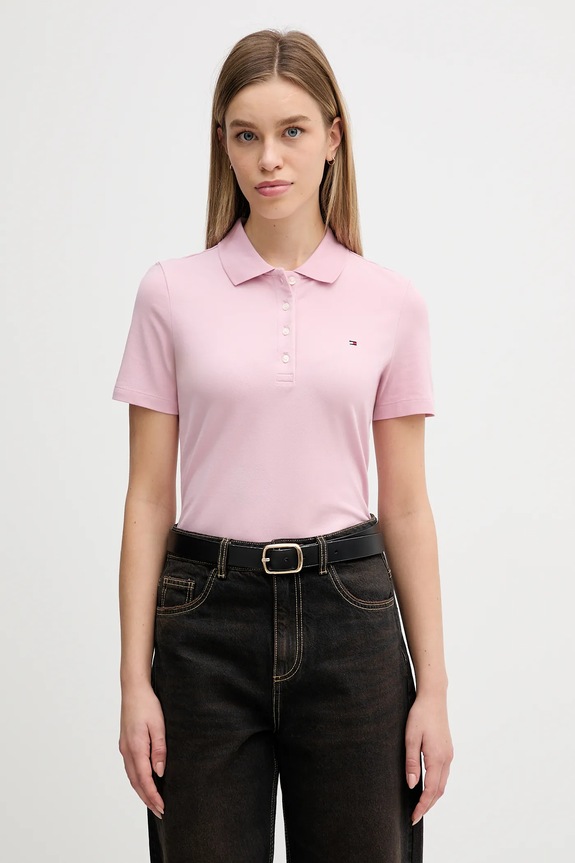 Tommy Hilfiger polo tričko dámske s bavlnou slim ružová WW0WW43225
