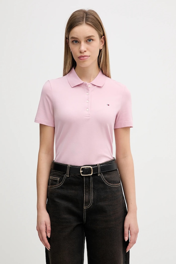 Tommy Hilfiger polo tričko dámske s bavlnou slim ružová WW0WW43225
