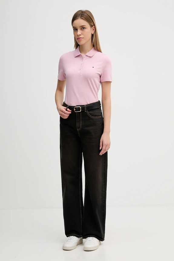 Tommy Hilfiger polo tričko dámske s bavlnou WW0WW43225 ružová SS26