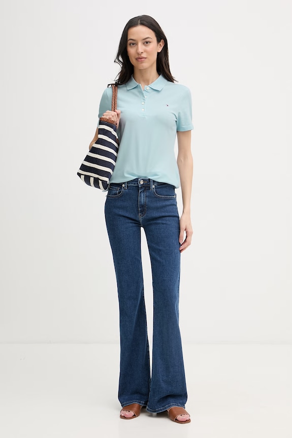 Tommy Hilfiger polo tričko dámske s bavlnou WW0WW43225 modrá SS26