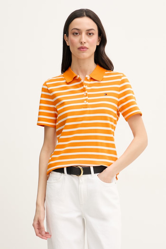 Tommy Hilfiger polo tričko dámske s bavlnou oranžová WW0WW43225