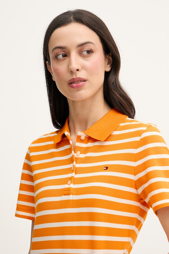 Tommy Hilfiger polo tričko dámske s bavlnou oranžová WW0WW43225
