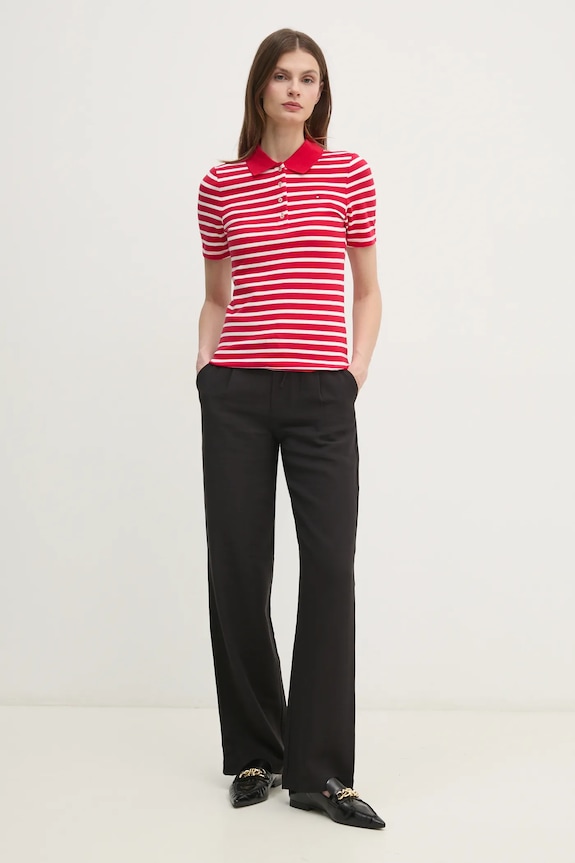 Tommy Hilfiger polo damskie z bawełną WW0WW43225 czerwony SS26