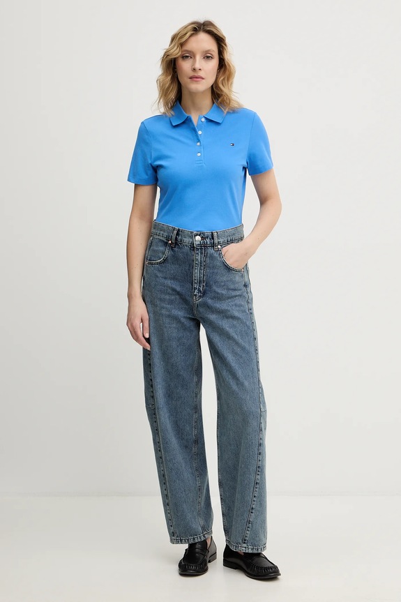 Tommy Hilfiger polo tričko dámske s bavlnou WW0WW43225 modrá SS26