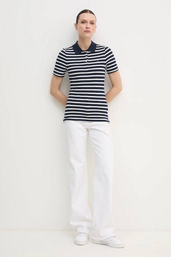 Tommy Hilfiger polo damskie z bawełną WW0WW43225 granatowy SS26
