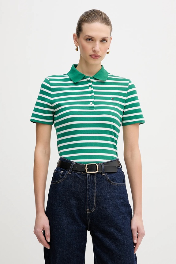 Tommy Hilfiger polo tričko dámske s bavlnou zelená WW0WW43225
