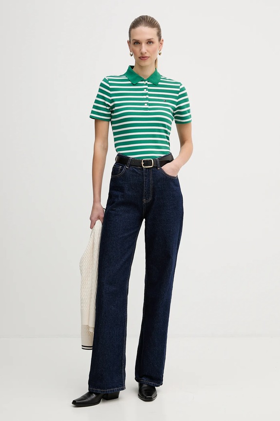 Tommy Hilfiger polo tričko dámske s bavlnou WW0WW43225 zelená SS26