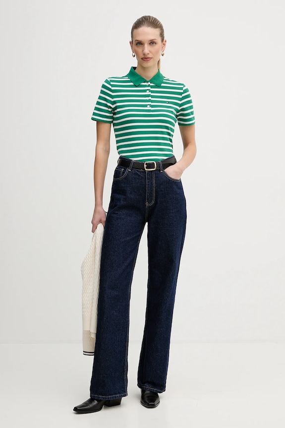 Tommy Hilfiger polo tričko dámske s bavlnou WW0WW43225 zelená SS26