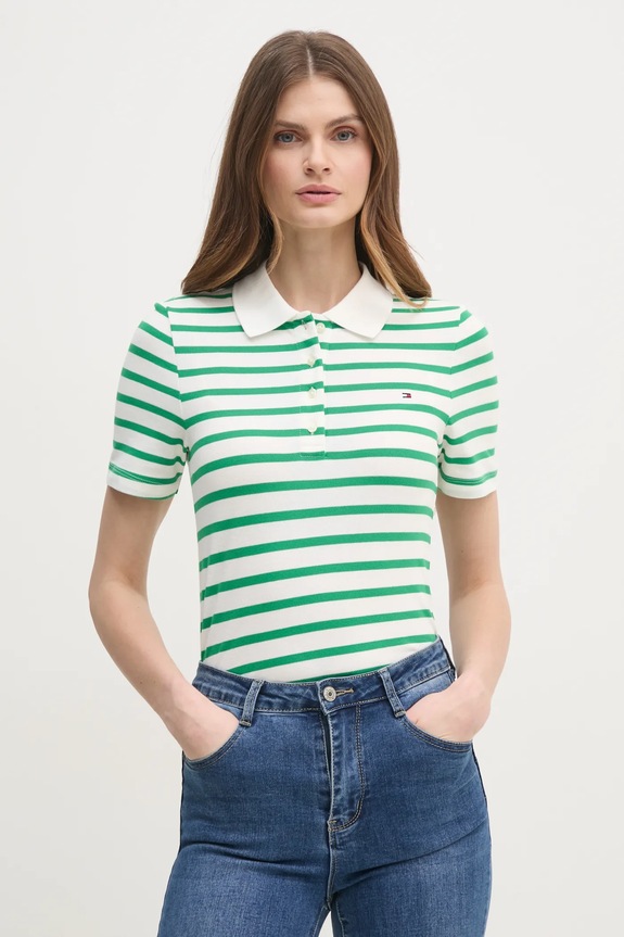 Tommy Hilfiger polo damskie z bawełną z elastanem zielony WW0WW43225
