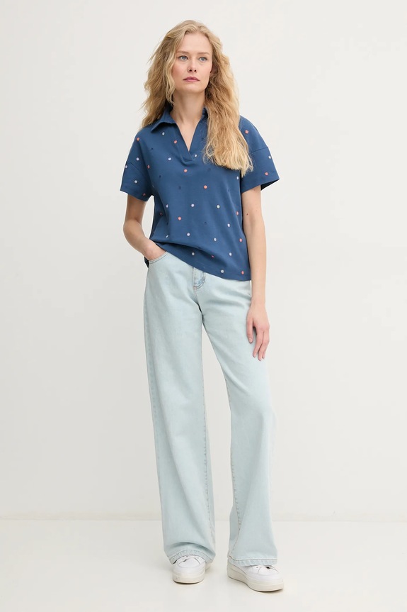 Βαμβακερό μπλουζάκι πόλο United Colors of Benetton 36QJD300X σκούρο μπλε SS25